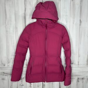 LULULEMON SLEET STREET PINK HOODED PARKA COAT JACKET WATERPROOF GOOSE DOWN 2